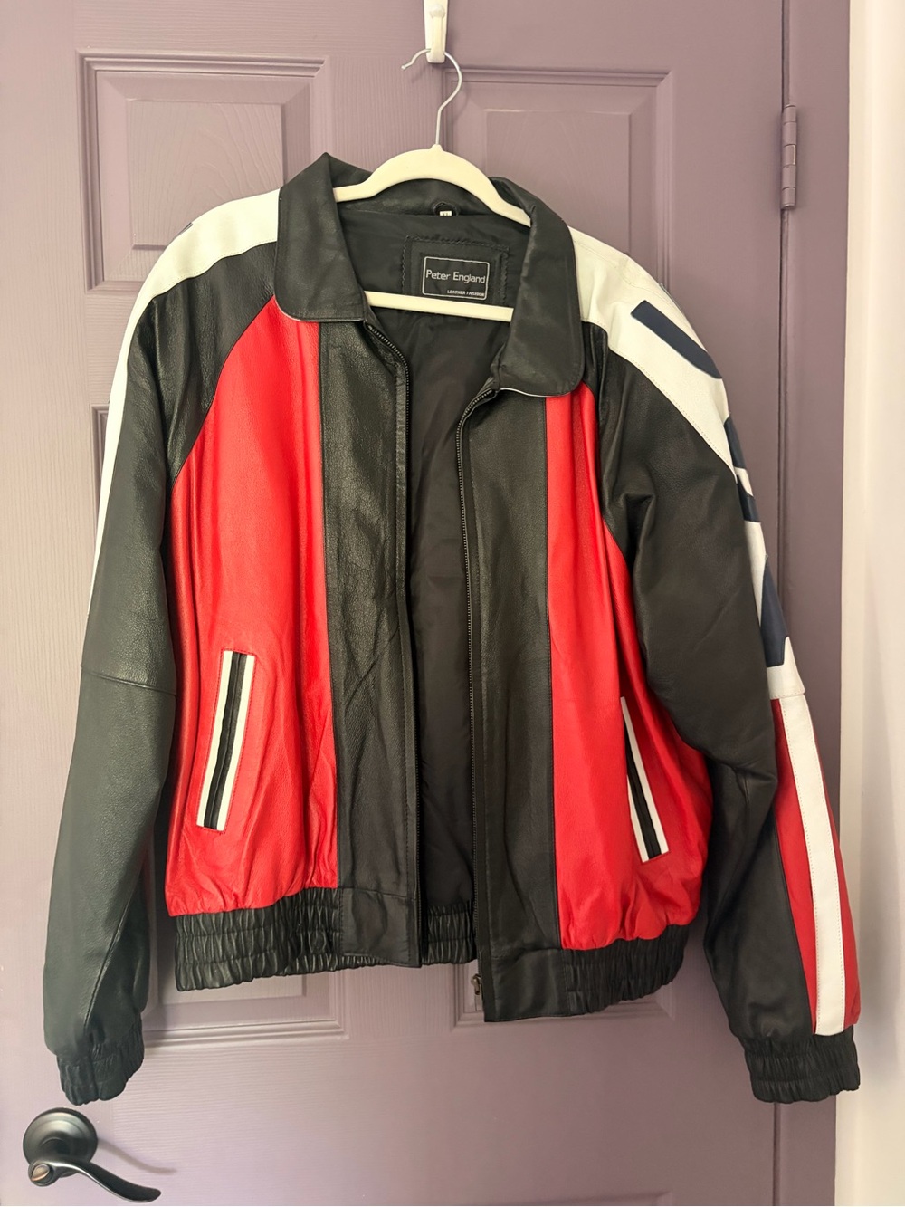 Vintage, USA Colorblock Leather Bomber Jacket
